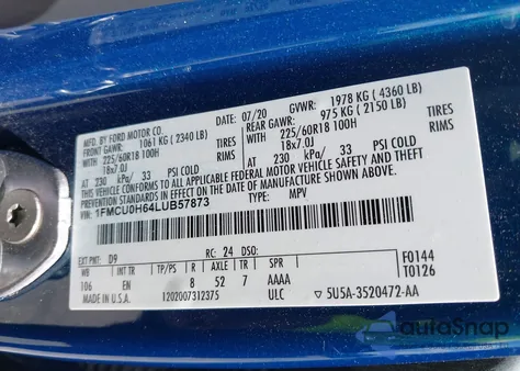 2020 Ford Escape Sel from USA, damaged, VIN 1FMCU0H64LUB57873